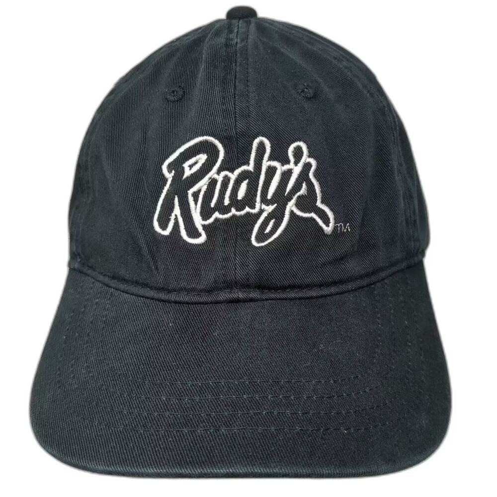Rudy's Script Logo Black Baseball Cap One Size Adjustable Slideback Hat Cotton